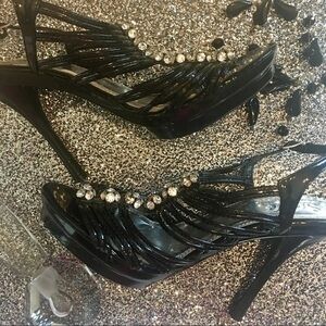 Sizzle Black Dressy Rhinestone Sandals Size 7 1/2